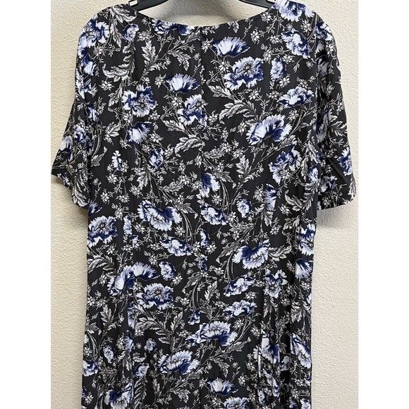 J.Jill Floral Print Short Sleeve Midi Dress Size 12 Patch Pockets Green Olive - Picture 5 of 10